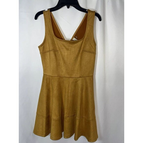 S Hello Miss Orange Velvet Woman Mini Dress Square Neck Sleeveless Polyester - Picture 1 of 6